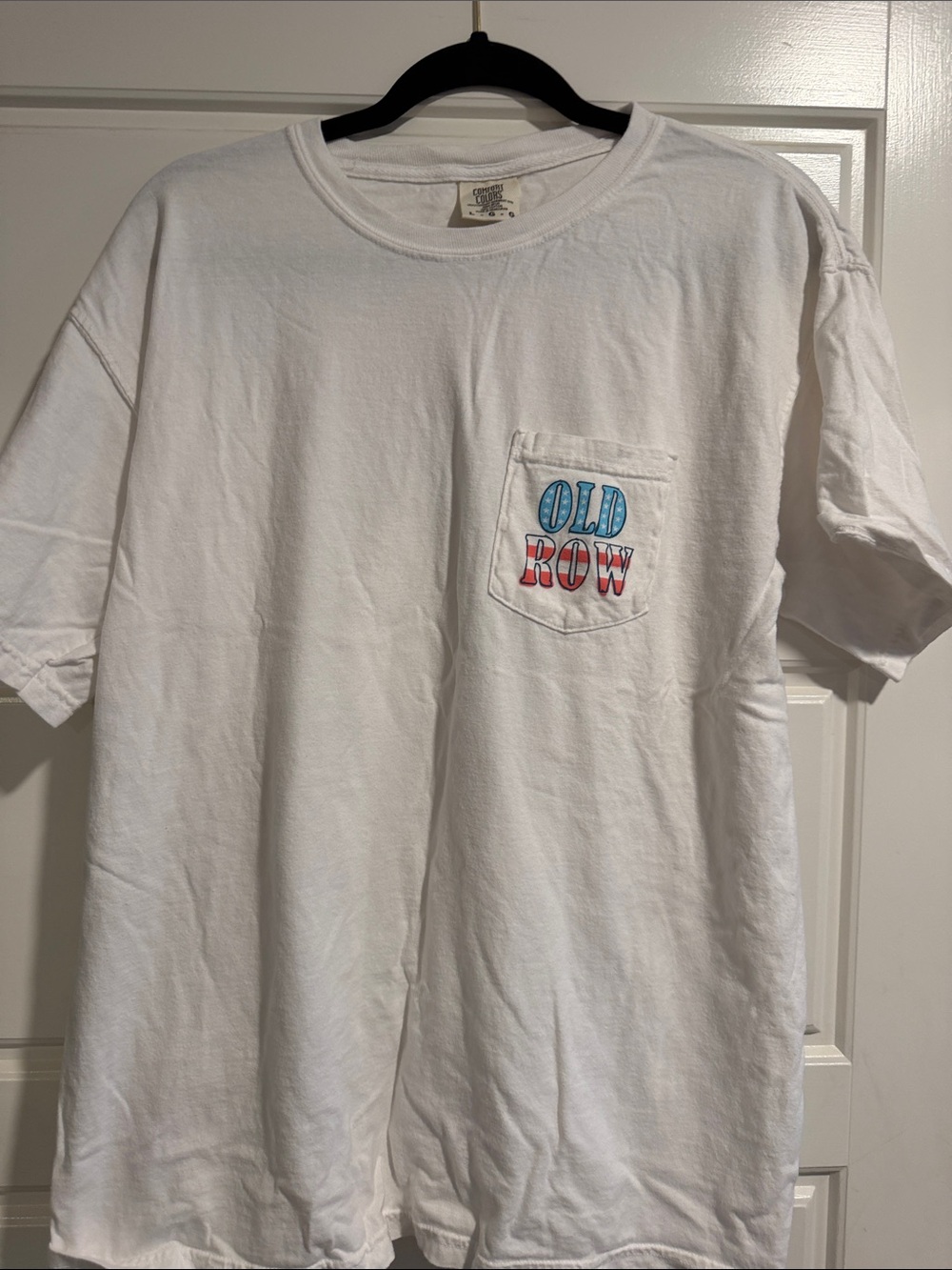 Old Row White Pocket Tee with Blue & Red Logo